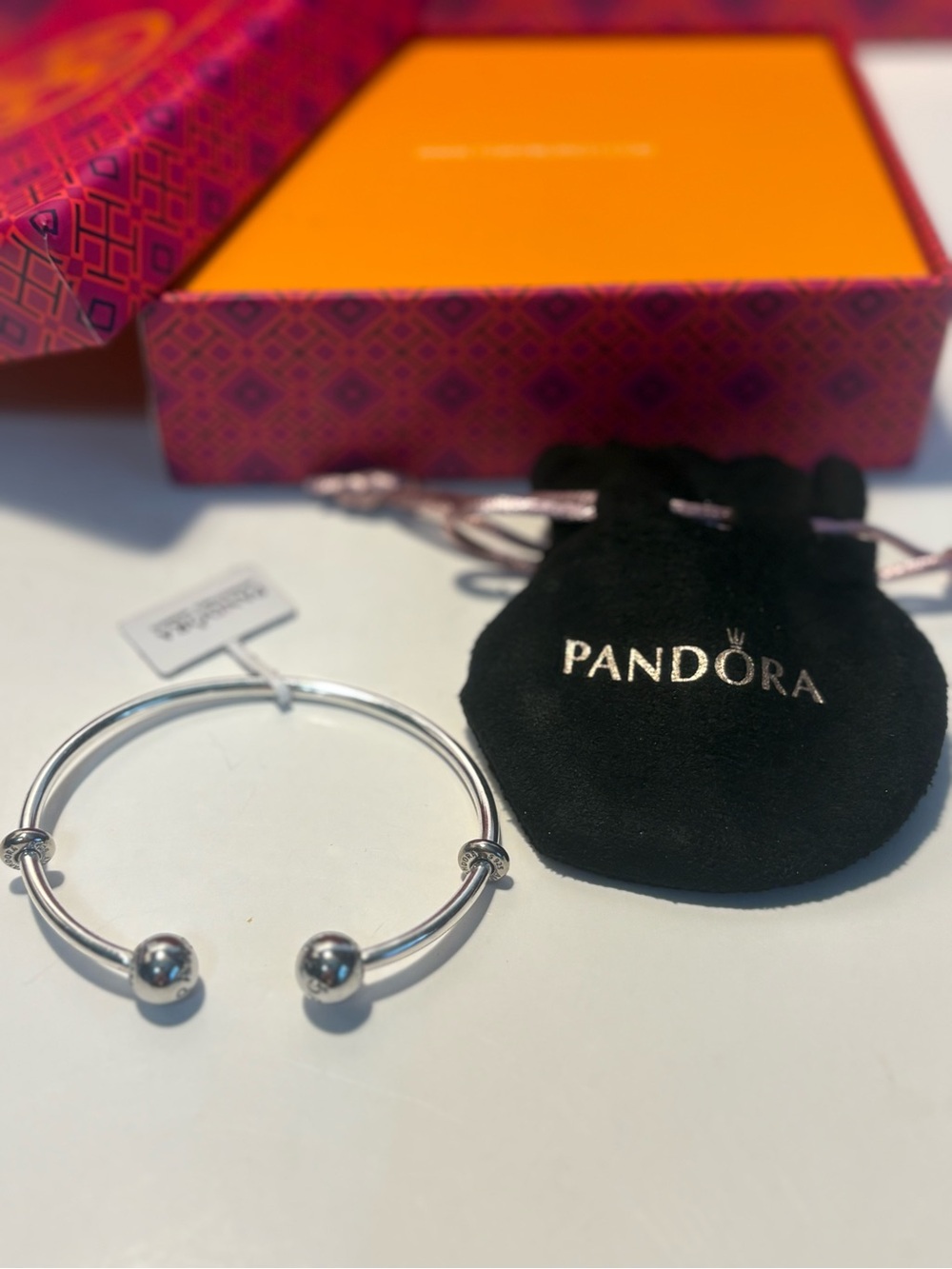 Pandora Silver Open Bangle with Polished Spheres - Picture 2 of 2